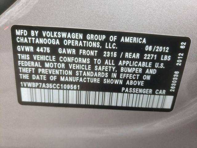 Photo 12 VIN: 1VWBP7A35CC109561 - VOLKSWAGEN PASSAT 