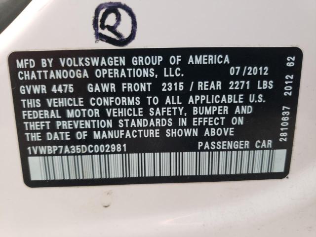 Photo 9 VIN: 1VWBP7A35DC002981 - VOLKSWAGEN PASSAT 