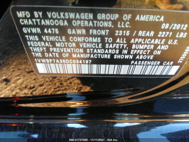 Photo 8 VIN: 1VWBP7A35DC034197 - VOLKSWAGEN PASSAT 