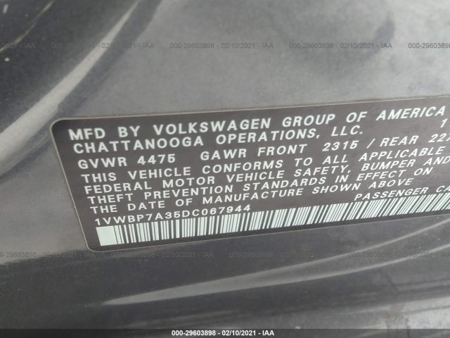 Photo 8 VIN: 1VWBP7A35DC067944 - VOLKSWAGEN PASSAT 