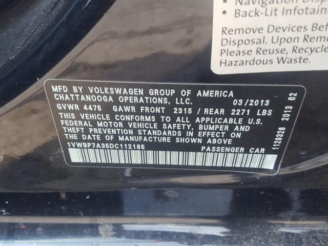 Photo 9 VIN: 1VWBP7A35DC112185 - VOLKSWAGEN PASSAT 