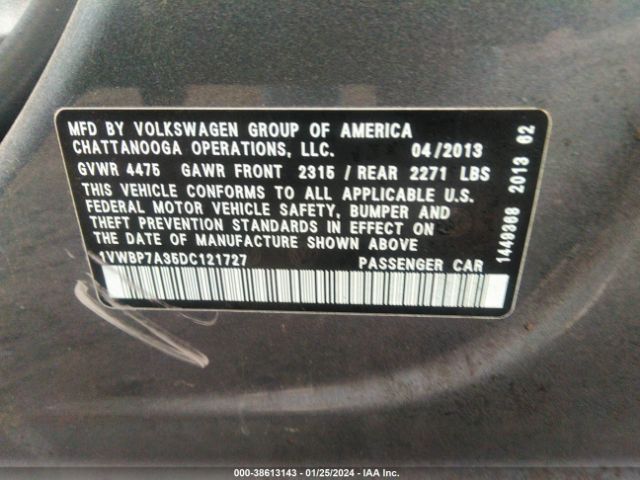 Photo 8 VIN: 1VWBP7A35DC121727 - VOLKSWAGEN PASSAT 