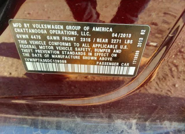 Photo 8 VIN: 1VWBP7A35DC129388 - VOLKSWAGEN PASSAT 