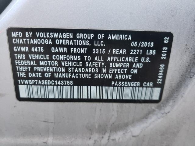 Photo 9 VIN: 1VWBP7A35DC143758 - VOLKSWAGEN PASSAT 