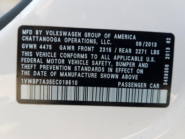 Photo 9 VIN: 1VWBP7A35EC019510 - VOLKSWAGEN PASSAT 