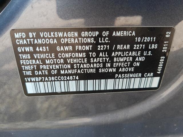 Photo 9 VIN: 1VWBP7A36CC024874 - VOLKSWAGEN PASSAT 