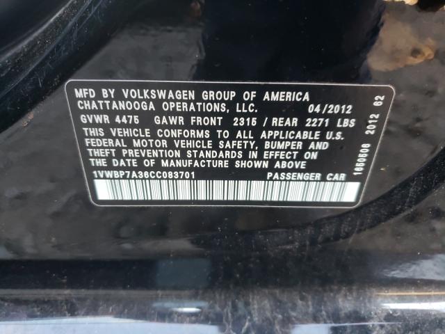 Photo 9 VIN: 1VWBP7A36CC083701 - VOLKSWAGEN PASSAT 