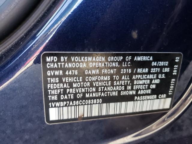 Photo 9 VIN: 1VWBP7A36CC083830 - VOLKSWAGEN PASSAT 