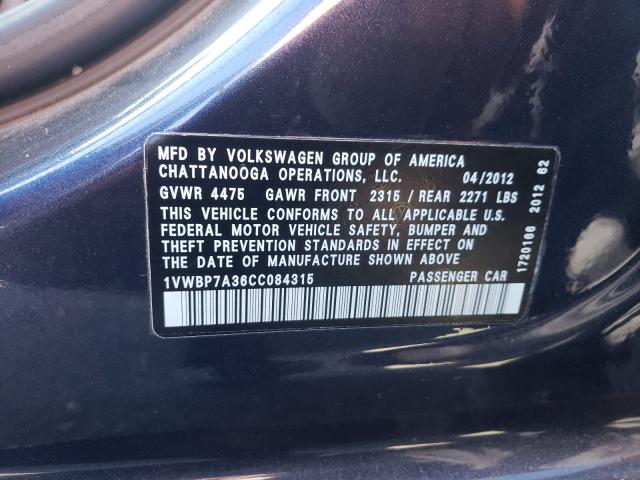 Photo 9 VIN: 1VWBP7A36CC084315 - VOLKSWAGEN PASSAT 