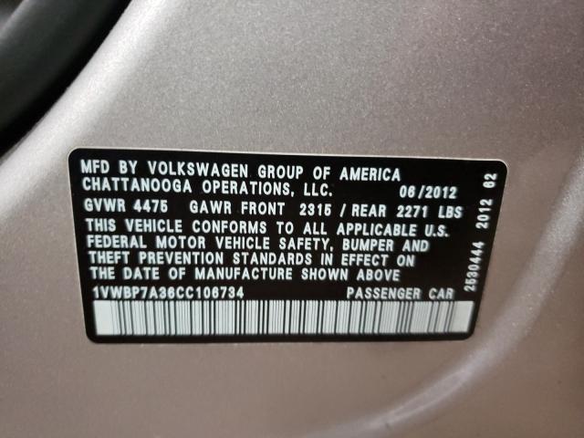 Photo 9 VIN: 1VWBP7A36CC106734 - VOLKSWAGEN PASSAT 