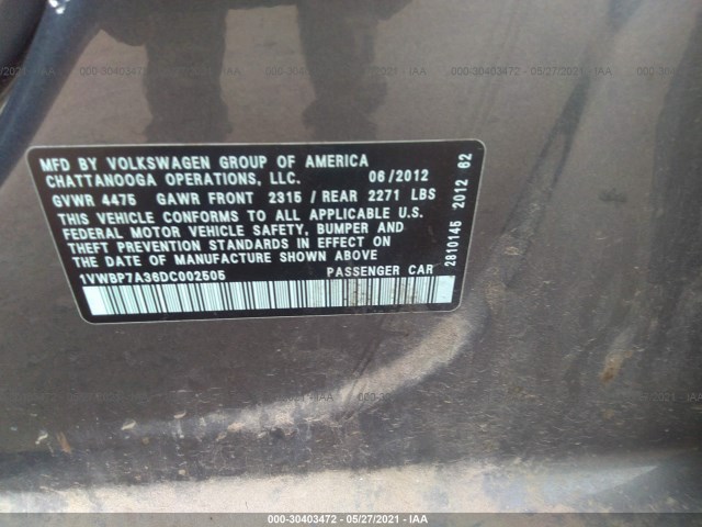 Photo 8 VIN: 1VWBP7A36DC002505 - VOLKSWAGEN PASSAT 