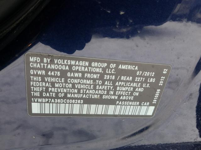 Photo 9 VIN: 1VWBP7A36DC006263 - VOLKSWAGEN PASSAT 