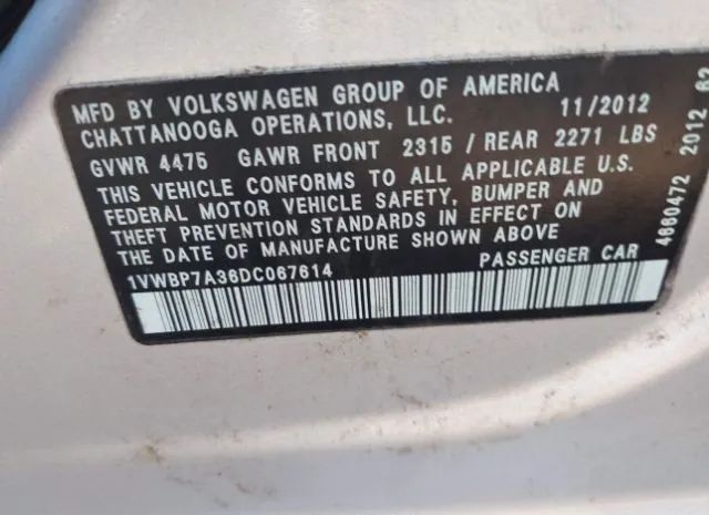 Photo 8 VIN: 1VWBP7A36DC067614 - VOLKSWAGEN PASSAT 