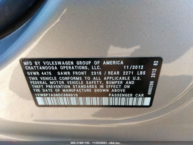 Photo 8 VIN: 1VWBP7A36DC069010 - VOLKSWAGEN PASSAT 