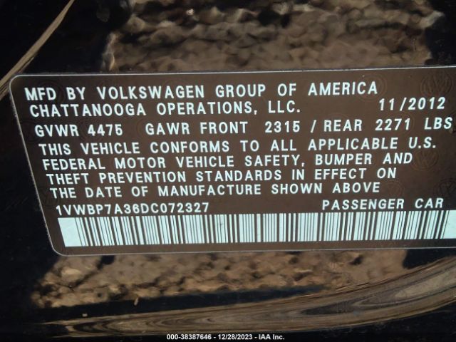 Photo 8 VIN: 1VWBP7A36DC072327 - VOLKSWAGEN PASSAT 