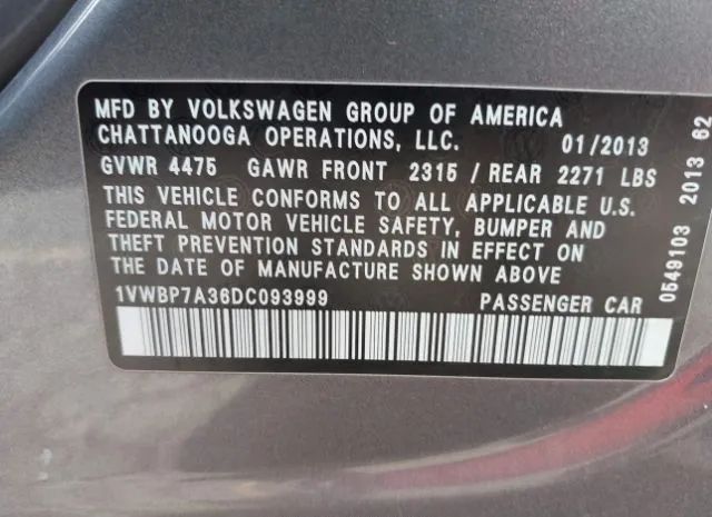 Photo 8 VIN: 1VWBP7A36DC093999 - VOLKSWAGEN PASSAT 