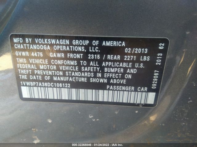 Photo 8 VIN: 1VWBP7A36DC106122 - VOLKSWAGEN PASSAT 