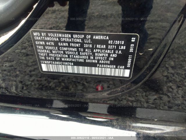 Photo 8 VIN: 1VWBP7A36DC106704 - VOLKSWAGEN PASSAT 