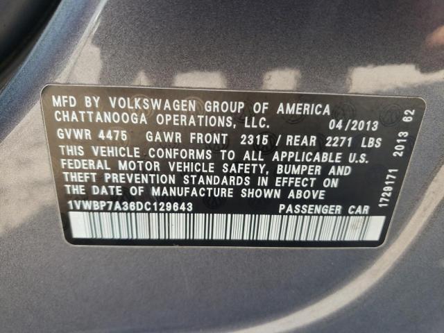 Photo 9 VIN: 1VWBP7A36DC129643 - VOLKSWAGEN PASSAT 