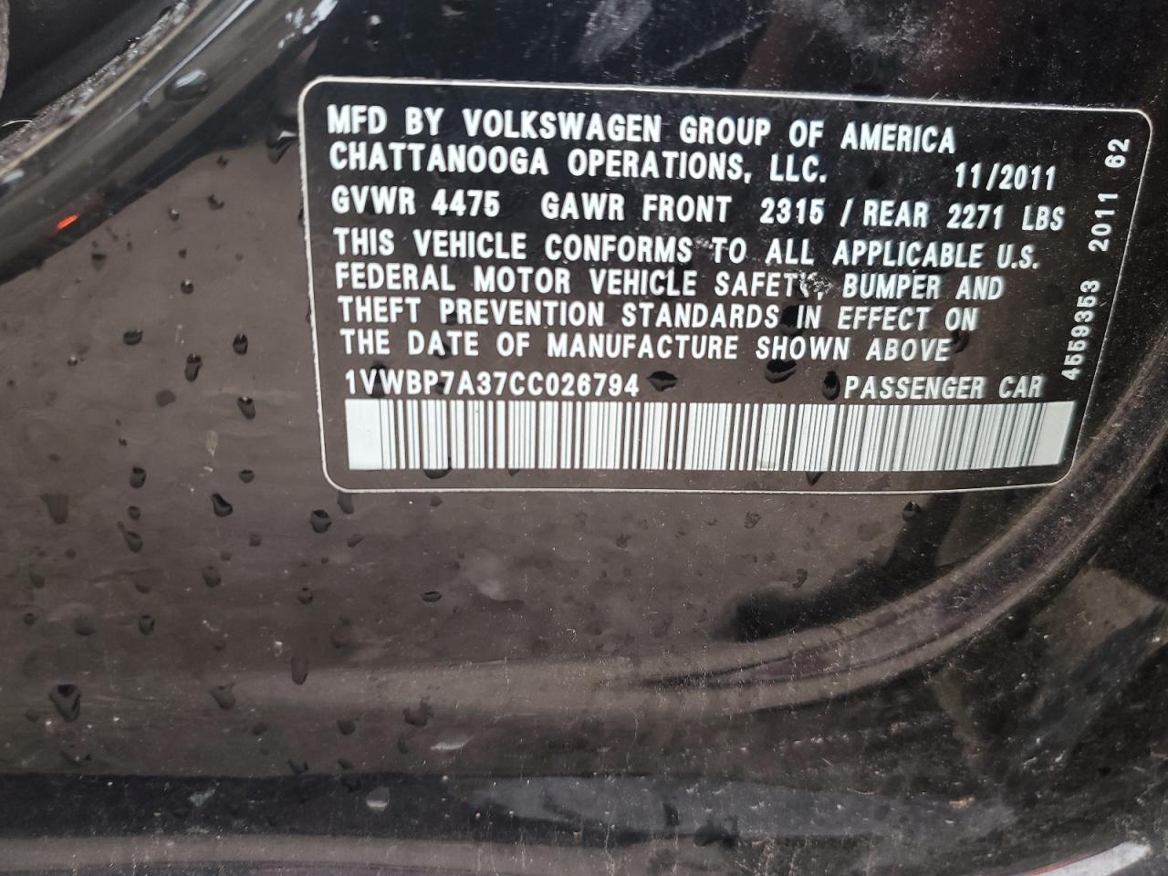 Photo 11 VIN: 1VWBP7A37CC026794 - VOLKSWAGEN PASSAT 