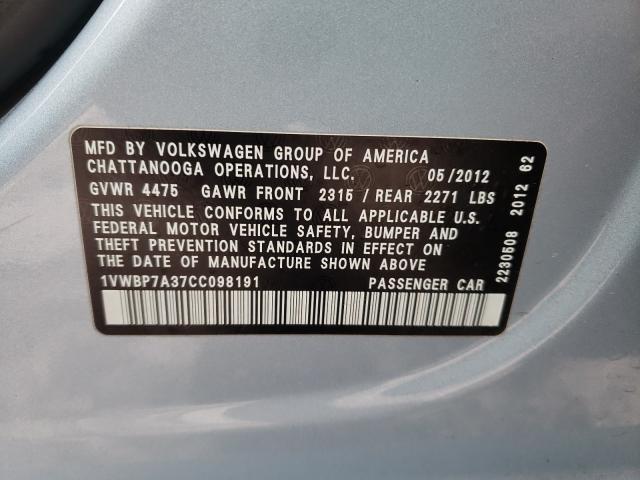 Photo 9 VIN: 1VWBP7A37CC098191 - VOLKSWAGEN PASSAT 