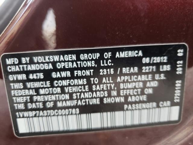 Photo 9 VIN: 1VWBP7A37DC000763 - VOLKSWAGEN PASSAT SE 