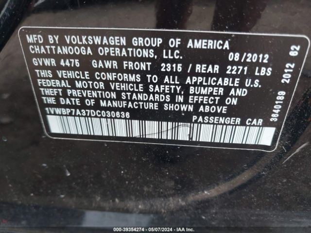 Photo 8 VIN: 1VWBP7A37DC030636 - VOLKSWAGEN PASSAT 