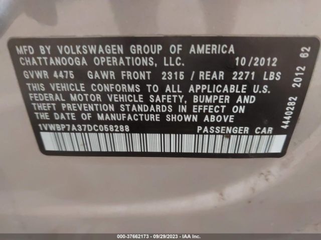 Photo 8 VIN: 1VWBP7A37DC058288 - VOLKSWAGEN PASSAT 