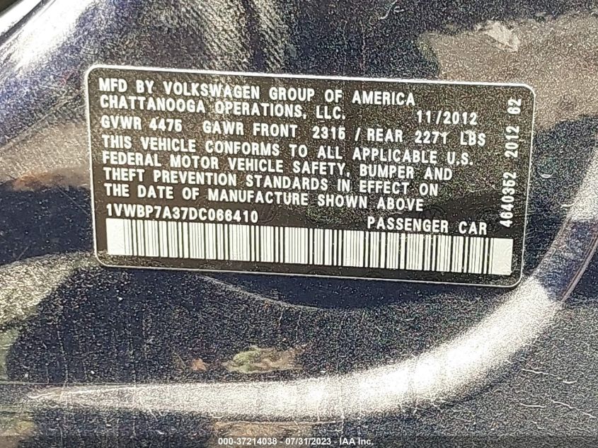 Photo 8 VIN: 1VWBP7A37DC066410 - VOLKSWAGEN PASSAT 