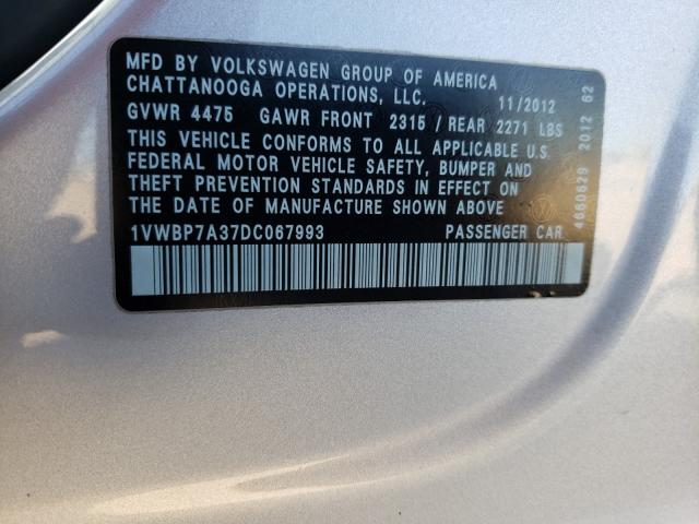 Photo 9 VIN: 1VWBP7A37DC067993 - VOLKSWAGEN PASSAT 