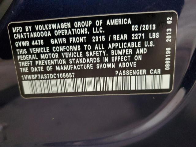 Photo 12 VIN: 1VWBP7A37DC105657 - VOLKSWAGEN PASSAT 