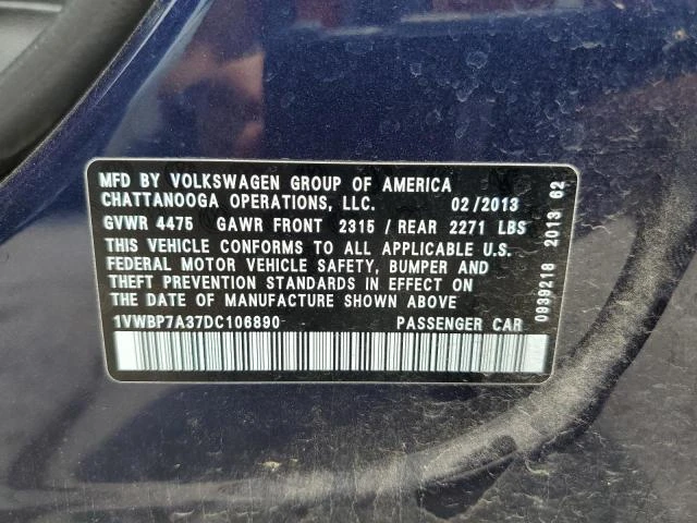 Photo 12 VIN: 1VWBP7A37DC106890 - VOLKSWAGEN PASSAT 