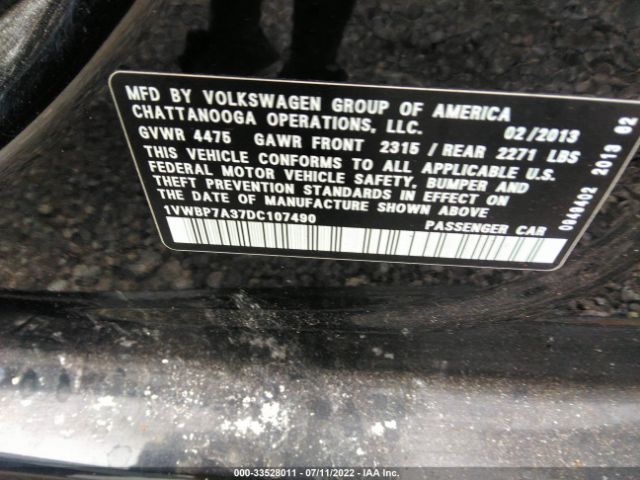 Photo 8 VIN: 1VWBP7A37DC107490 - VOLKSWAGEN PASSAT 