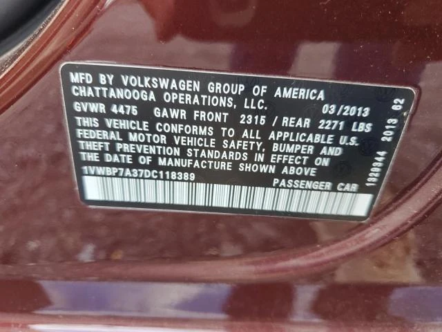 Photo 11 VIN: 1VWBP7A37DC118389 - VOLKSWAGEN PASSAT 