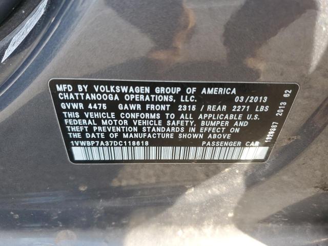 Photo 11 VIN: 1VWBP7A37DC118618 - VOLKSWAGEN PASSAT SE 