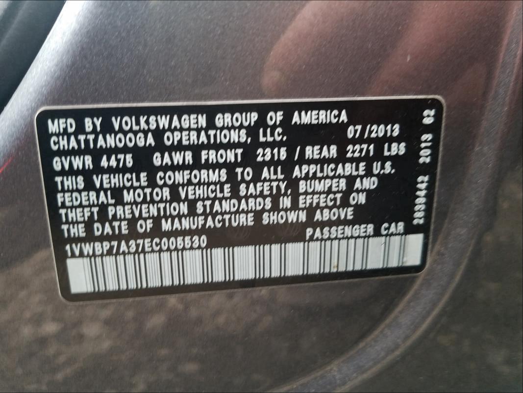 Photo 9 VIN: 1VWBP7A37EC005530 - VOLKSWAGEN PASSAT 