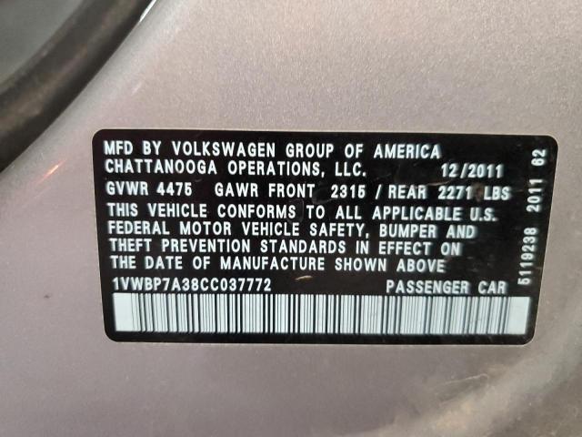 Photo 11 VIN: 1VWBP7A38CC037772 - VOLKSWAGEN PASSAT 