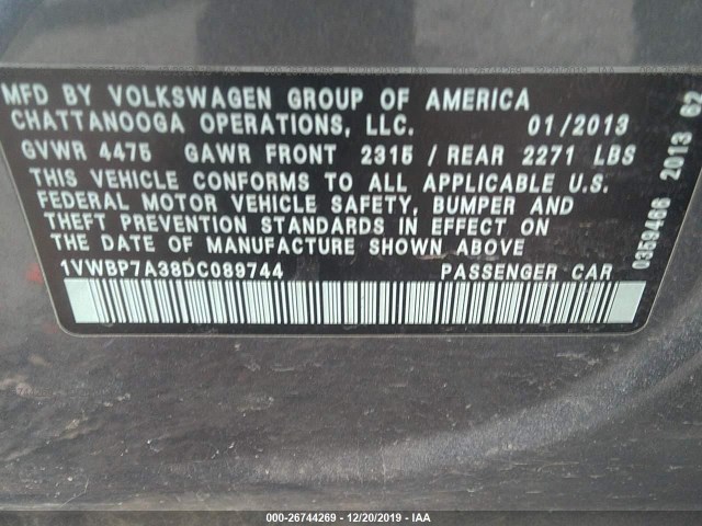 Photo 8 VIN: 1VWBP7A38DC089744 - VOLKSWAGEN PASSAT 