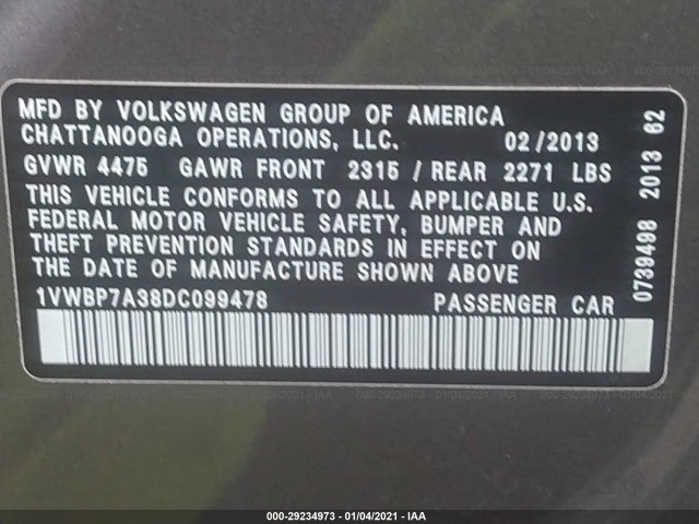 Photo 8 VIN: 1VWBP7A38DC099478 - VOLKSWAGEN PASSAT 