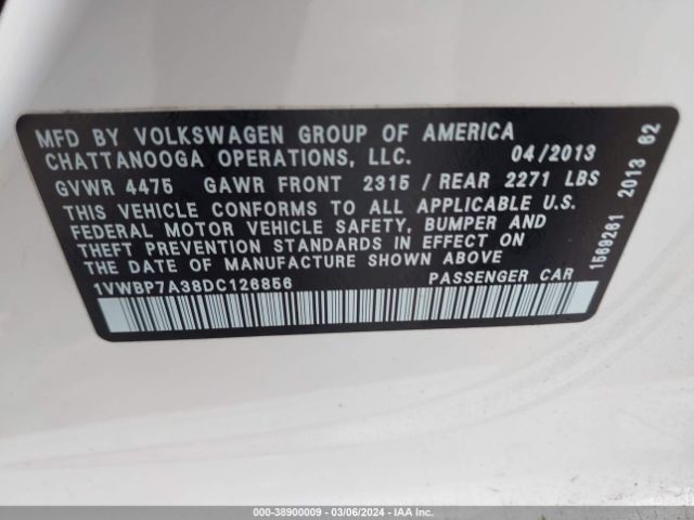 Photo 8 VIN: 1VWBP7A38DC126856 - VOLKSWAGEN PASSAT 