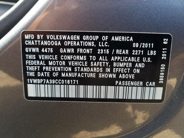 Photo 9 VIN: 1VWBP7A39CC016171 - VOLKSWAGEN PASSAT 