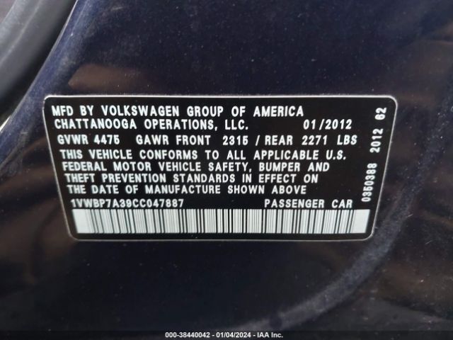 Photo 8 VIN: 1VWBP7A39CC047887 - VOLKSWAGEN PASSAT 