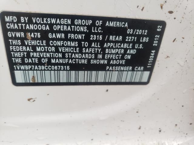 Photo 9 VIN: 1VWBP7A39CC067315 - VOLKSWAGEN PASSAT 