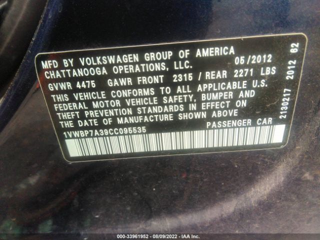 Photo 8 VIN: 1VWBP7A39CC095535 - VOLKSWAGEN PASSAT 