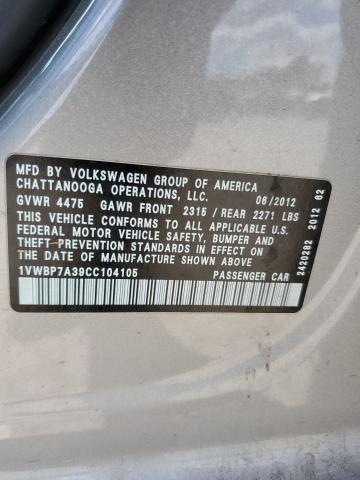 Photo 11 VIN: 1VWBP7A39CC104105 - VOLKSWAGEN PASSAT 