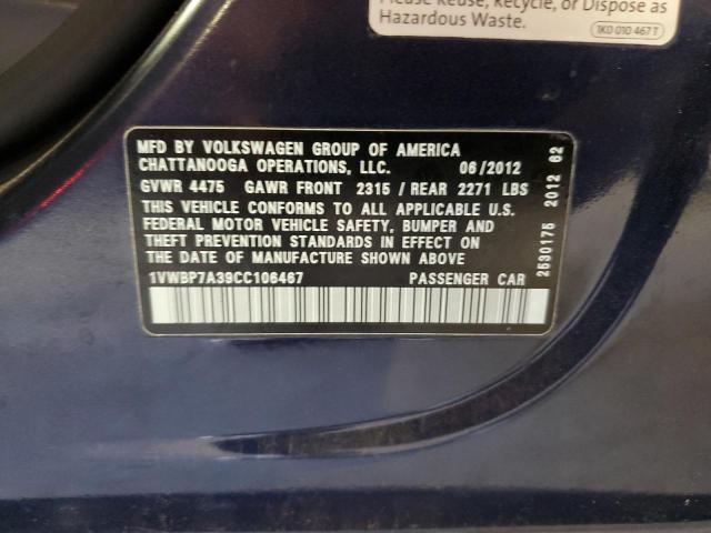 Photo 11 VIN: 1VWBP7A39CC106467 - VOLKSWAGEN PASSAT SE 