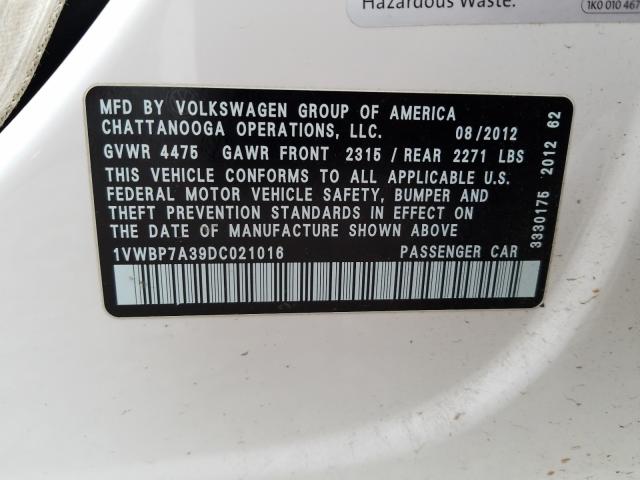 Photo 9 VIN: 1VWBP7A39DC021016 - VOLKSWAGEN PASSAT 