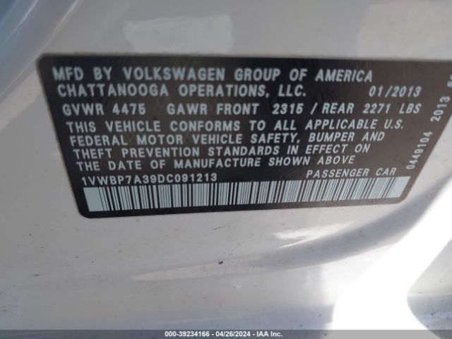 Photo 8 VIN: 1VWBP7A39DC091213 - VOLKSWAGEN PASSAT 