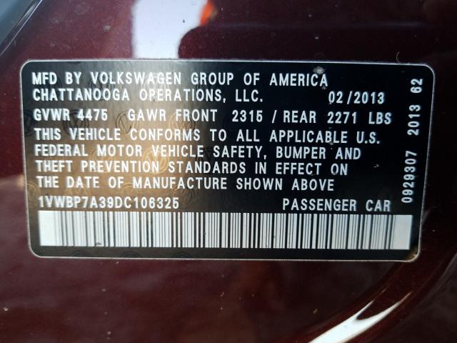 Photo 9 VIN: 1VWBP7A39DC106325 - VOLKSWAGEN PASSAT 