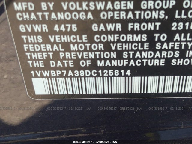 Photo 8 VIN: 1VWBP7A39DC125814 - VOLKSWAGEN PASSAT 